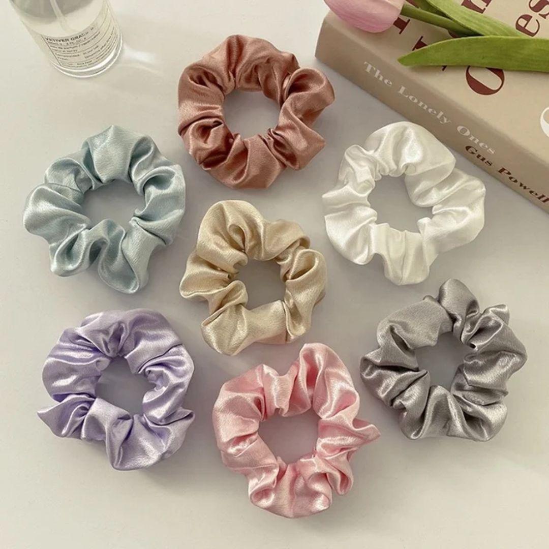 Pastel satin scrunchie set