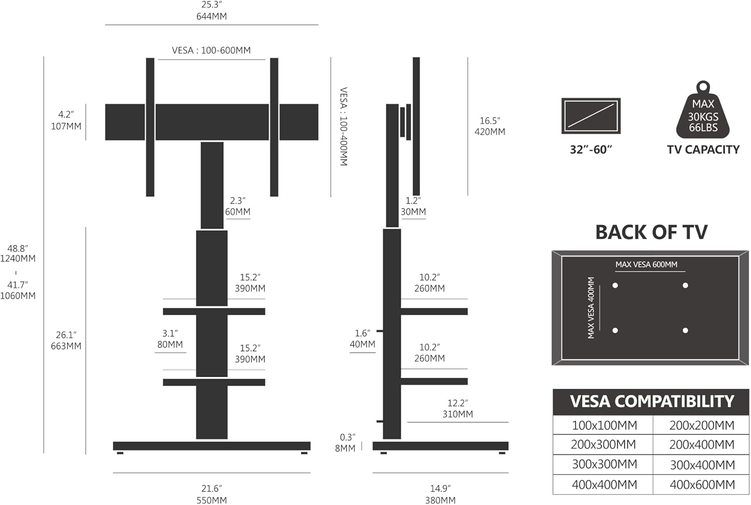 Sleek White TV Floor Stand - GaKe