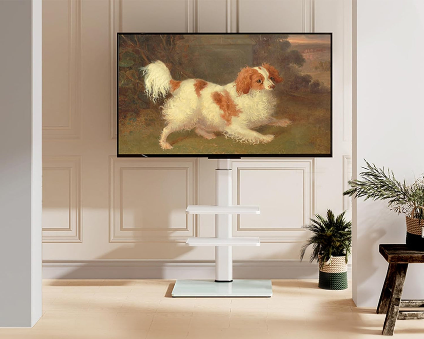 Sleek White TV Floor Stand - GaKe