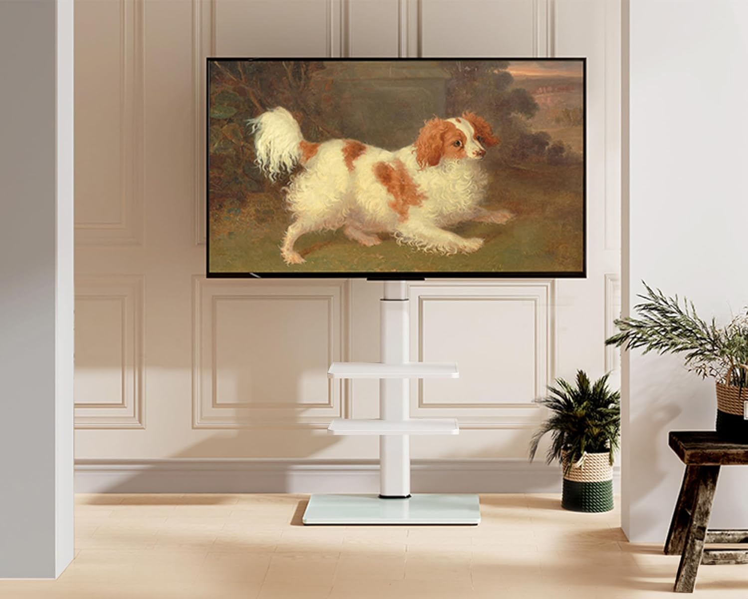 Sleek White TV Floor Stand - GaKe