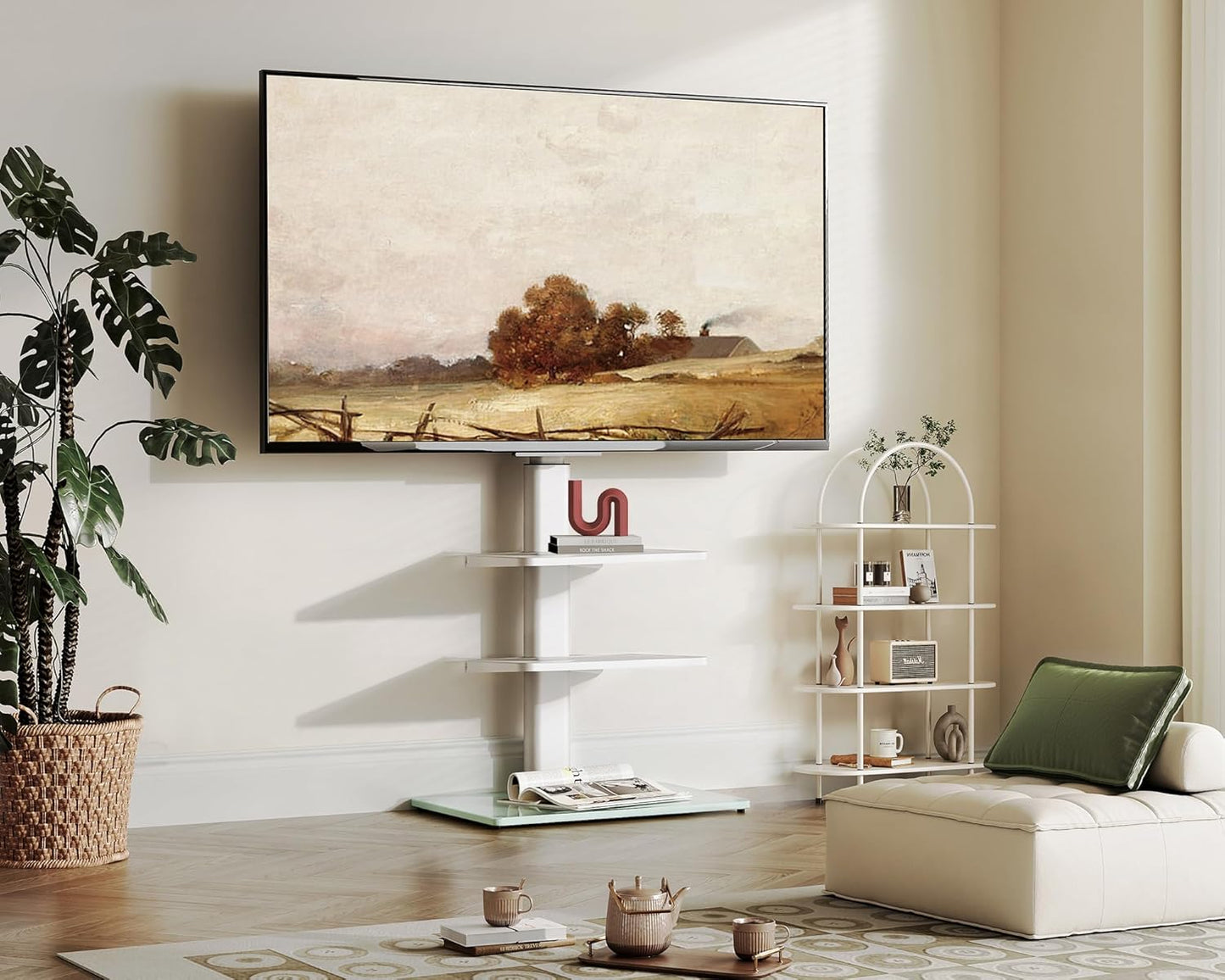 Sleek White TV Floor Stand - GaKe