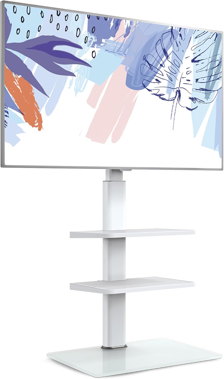 Sleek White TV Floor Stand - GaKe