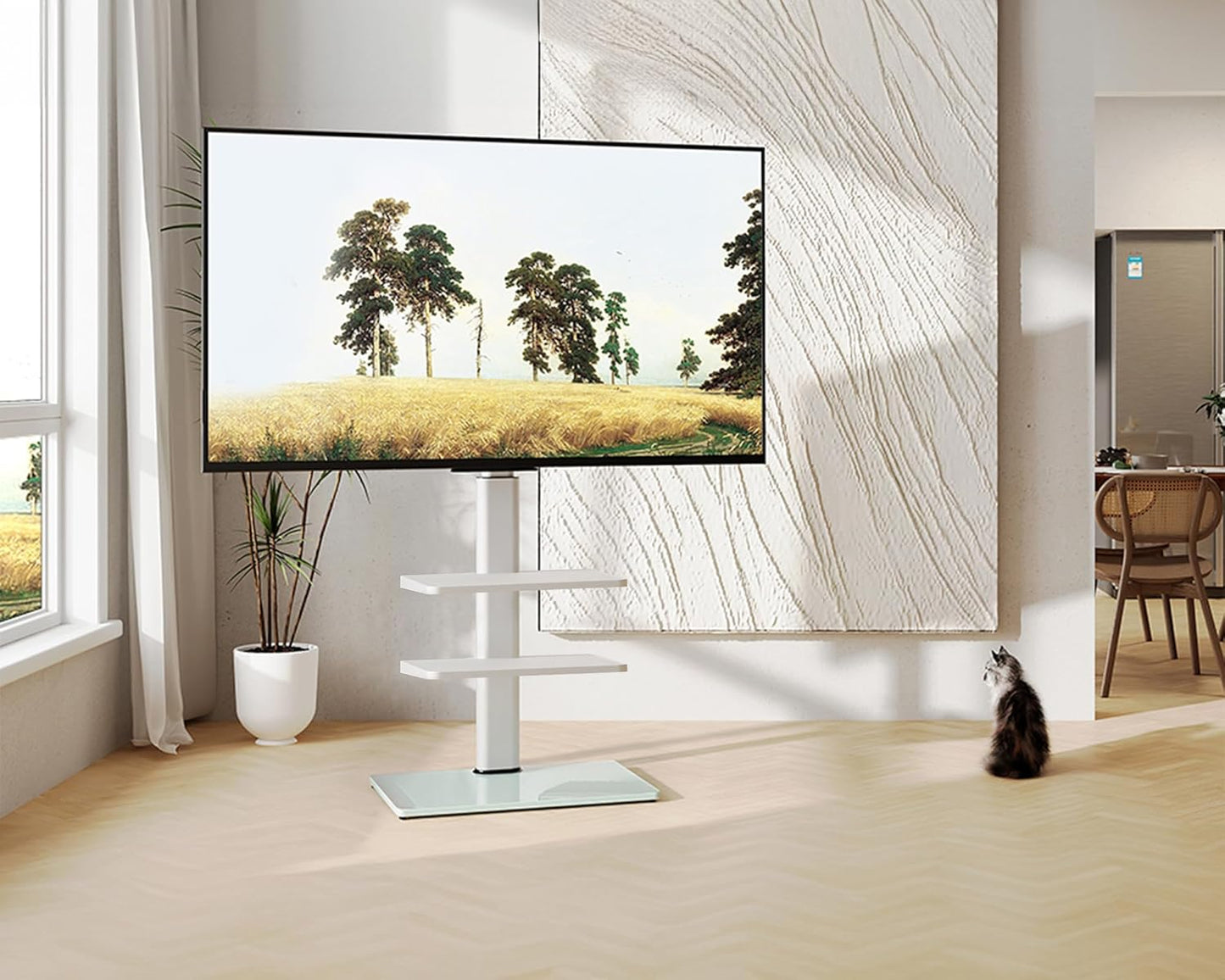 Sleek White TV Floor Stand - GaKe