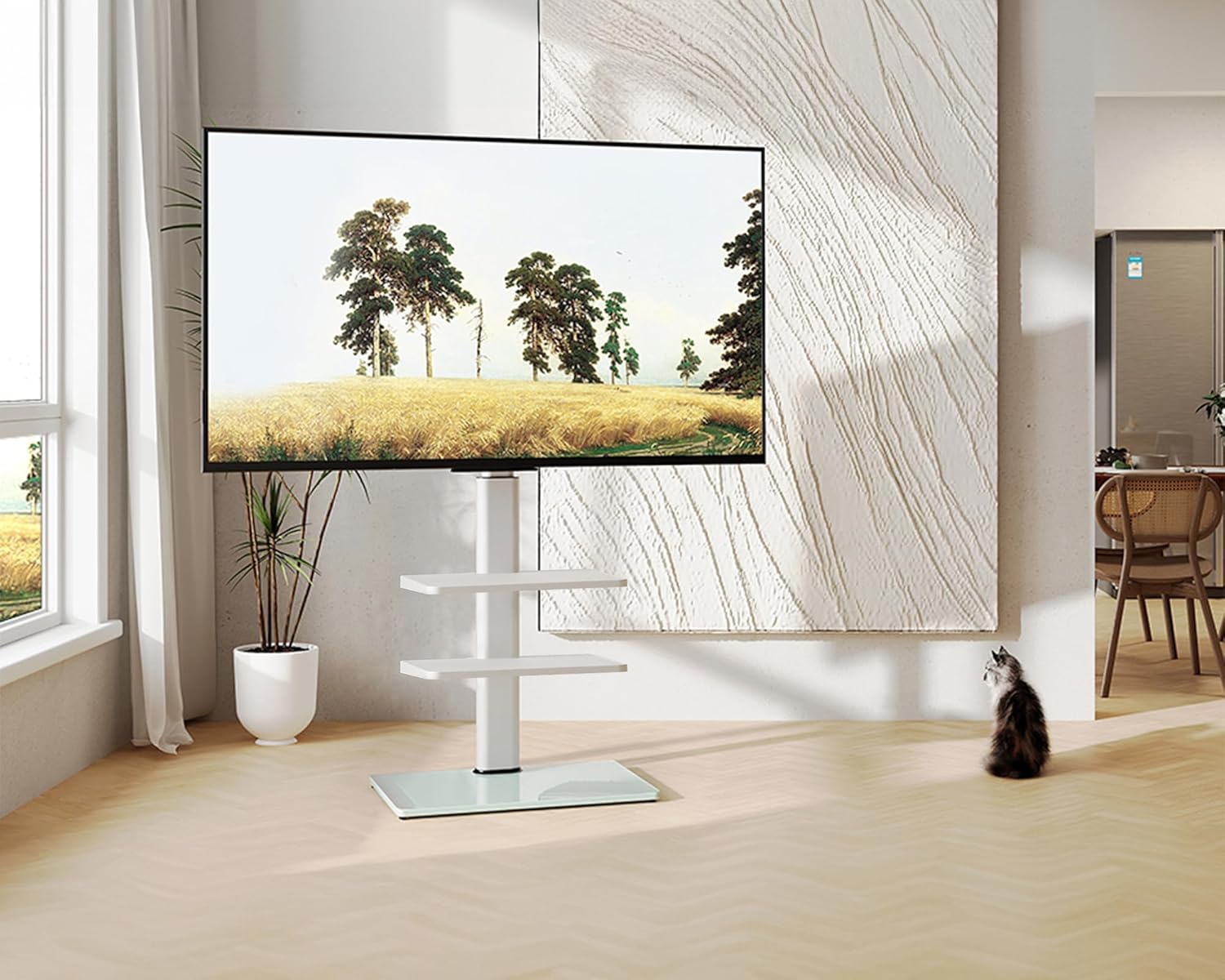 Sleek White TV Floor Stand - GaKe